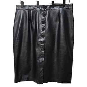 ELVI Pencil Skirt Plus Size 20 Black Faux Leather Midi Unique Button Bow Whimsy